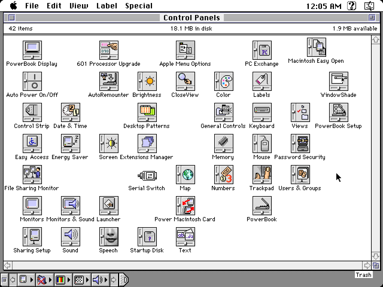 Mac OS System 7.5 Control Panels (1994)